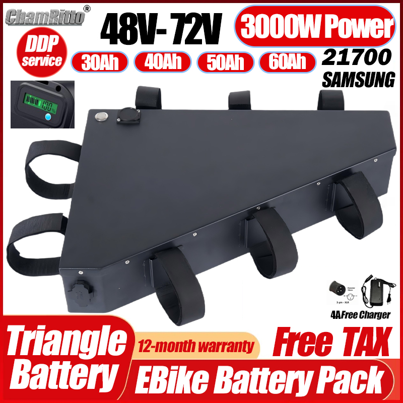 72V 50Ah 21700 Lithium Battery - 電動自転車 36V 48V 52V 2000W バッテリー